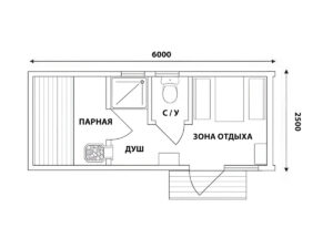 Баня из морского контейнера 20 футов 15м2 - планировка